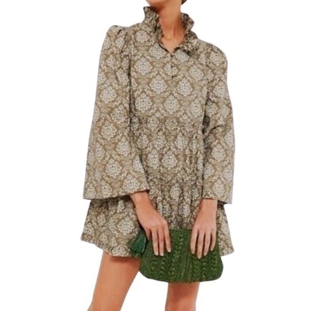 Tuckernuck Mini Dress in Olive Green and Cream Medallion Print